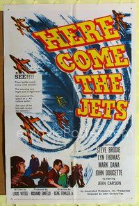 6y335 HERE COME THE JETS 1sh '59 tough guy Steve Brodie flies lightning-jets of space!