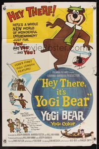 6y336 HEY THERE IT'S YOGI BEAR 1sh '64 Hanna-Barbera, Yogi's first full-length feature!