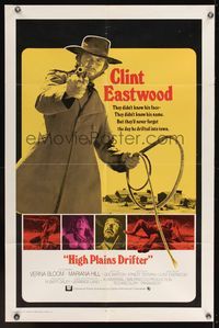 6y340 HIGH PLAINS DRIFTER int'l 1sh '73 great art of Clint Eastwood holding gun & whip!