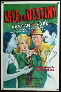 6y391 ISLE OF DESTINY 1sh R46 stone litho art of William Gargan, June Lang, Wallace Ford!