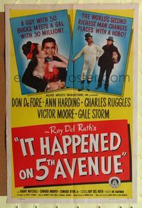 6y392 IT HAPPENED ON 5th AVENUE 1sh '46 poor Don DeFore loves rich and beautiful Gale Storm!