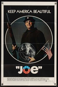 6y406 JOE 1sh '70 Peter Boyle w/shotgun, American flag, and hippie target, drugs!