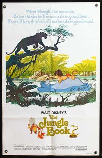6y417 JUNGLE BOOK 1sh R78 Walt Disney cartoon classic, great art of Mowgli & Baloo!
