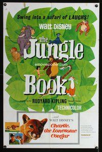 6y419 JUNGLE BOOK /CHARLIE THE LONESOME COUGAR 1sh '67 Walt Disney's classic safari of laughs