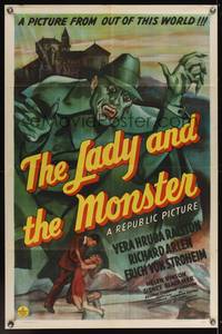 6y435 LADY & THE MONSTER 1sh '44 great image of deranged madman, from Siodmak's Donovan's Brain!