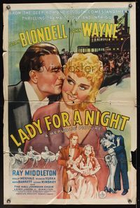 6y438 LADY FOR A NIGHT 1sh '41 romantic close up of John Wayne & sexy Joan Blondell showing legs!