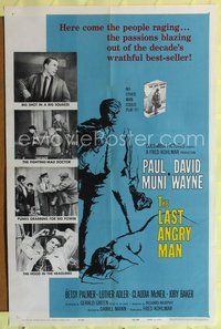 6y447 LAST ANGRY MAN 1sh '59 Paul Muni is a dedicated doctor from the slums exploited by TV!