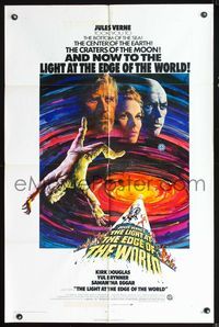 6y471 LIGHT AT THE EDGE OF THE WORLD 1sh '71 Kirk Douglas, Jules Verne novel, cool Terpning art!