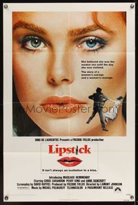 6y474 LIPSTICK 1sh '76 super close up of sexy Margaux Hemingway, the story of a woman's revenge!