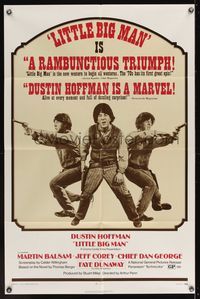 6y476 LITTLE BIG MAN style B reviews 1sh '71 wacky images of gunslinger Dustin Hoffman, Arthur Penn!