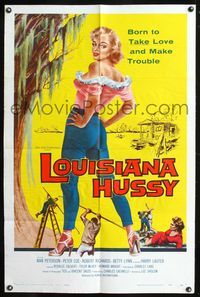 6y492 LOUISIANA HUSSY 1sh '59 very bad girl art, she was the kind who moved right in!