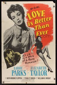 6y494 LOVE IS BETTER THAN EVER 1sh '52 Larry Parks & three great images of sexy Elizabeth Taylor!