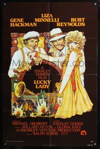 6y497 LUCKY LADY int'l 1sh '75 Richard Amsel art of Gene Hackman, Liza Minnelli, Burt Reynolds!