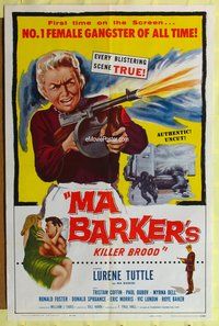 6y502 MA BARKER'S KILLER BROOD 1sh '59 great artwork of the no. 1 female gangster of all time!