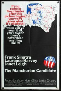 6y521 MANCHURIAN CANDIDATE 1sh '62 cool art of Frank Sinatra, directed by John Frankenheimer!