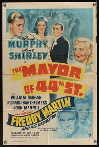 6y537 MAYOR OF 44TH STREET style A 1sh '42 George Murphy, Anne Shirley & Freddy Martin's Orchestra!