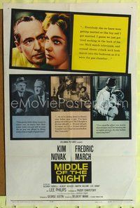 6y544 MIDDLE OF THE NIGHT 1sh '59 sexy young Kim Novak is involved with much older Fredric March!