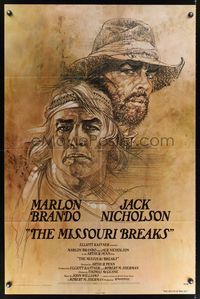6y554 MISSOURI BREAKS advance 1sh '76 art of Marlon Brando & Jack Nicholson by Bob Peak!