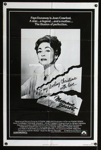 6y556 MOMMIE DEAREST 1sh '81 great portrait of Faye Dunaway as Joan Crawford!