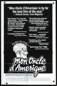 6y558 MON ONCLE D'AMERIQUE reviews 1sh '80 Alain Resnais, Gerard Depardieu, Nicole Garcia 
