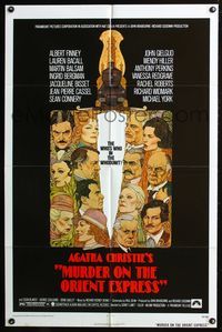 6y570 MURDER ON THE ORIENT EXPRESS 1sh '74 Agatha Christie, great art of cast by Richard Amsel!