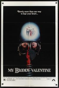 6y573 MY BLOODY VALENTINE 1sh '81 bloody gas mask, there's more than one way to lose your heart!
