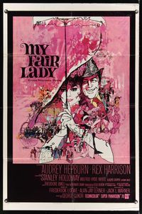 6y574 MY FAIR LADY 1sh '64 classic art of Audrey Hepburn & Rex Harrison by Bob Peak!