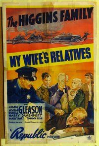 6y579 MY WIFE'S RELATIVES 1sh '39 Gleasons as the Higgins Family, Harry Davenport & Mary Hart!