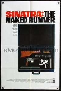 6y582 NAKED RUNNER 1sh '67 Frank Sinatra, cool image of sniper rifle gun dismantled in suitcase!
