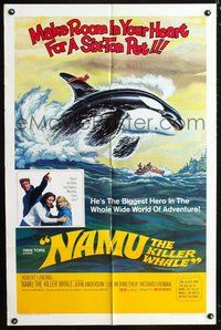 6y583 NAMU THE KILLER WHALE 1sh '66 Lee Meriwether, Robert Lansing, great killer whale art!