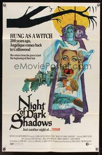 6y593 NIGHT OF DARK SHADOWS 1sh '71 wild freaky art of the woman hung as a witch 200 years ago!