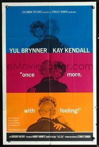 6y615 ONCE MORE WITH FEELING 1sh '60 three romantic kiss close ups of Yul Brynner & Kay Kendall!