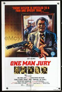 6y617 ONE MAN JURY 1sh '78 cool art of Jack Palance loading magazine into silenced gun!