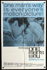 6y619 ONE MAN'S WAY style B 1sh '64 Don Murray stars in bio of Norman Vincent Peale!