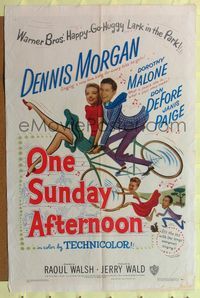6y620 ONE SUNDAY AFTERNOON 1sh '49 wacky artwork of Dennis Morgan & Dorothy Malone on bike!