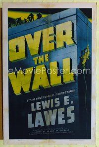 6y638 OVER THE WALL 1sh '38 cool title treatment & police shooting at escaped convict!