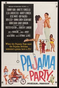 6y643 PAJAMA PARTY 1sh '64 Annette Funicello in sexy lingerie, Tommy Kirk, Buster Keaton shown!