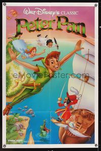 6y659 PETER PAN 1sh R89 Walt Disney animated cartoon fantasy classic, great art of cast!