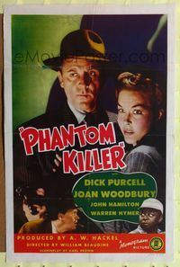 6y660 PHANTOM KILLER 1sh '42 William Beaudine directed, film noir image of Dick Purcell!