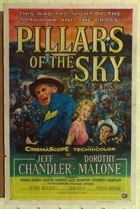 6y664 PILLARS OF THE SKY 1sh '56 soldier Jeff Chandler & pretty Dorothy Malone fight Indians!