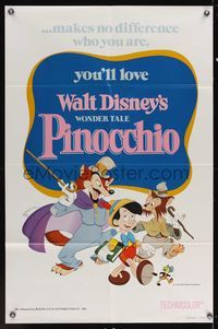 6y665 PINOCCHIO 1sh R78 Disney classic fantasy cartoon about a wooden boy who wants to be real!