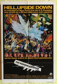6y673 POSEIDON ADVENTURE 1sh '72 art of Gene Hackman & Stella Stevens escaping by Mort Kunstler!