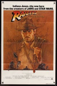 6y691 RAIDERS OF THE LOST ARK int'l 1sh '81 great art of adventurer Harrison Ford by Richard Amsel!