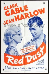 6y695 RED DUST 1sh R63 Clark Gable close-up with sexy Jean Harlow!