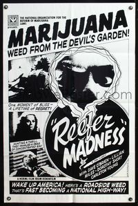 6y696 REEFER MADNESS 1sh R70s teens & marijuana, the weed from the Devil's garden!