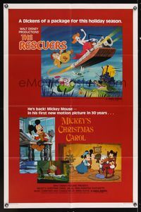 6y700 RESCUERS/MICKEY'S CHRISTMAS CAROL 1sh '83 Disney package for the holiday season!