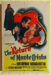 6y701 RETURN OF MONTE CRISTO 1sh '46 Louis Hayward as the Count, pretty Barbara Britton!