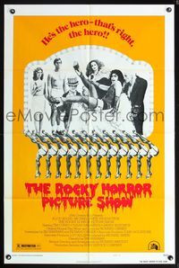 6y710 ROCKY HORROR PICTURE SHOW style B 1sh '75 wacky image of Tim Curry, Susan Sarandon!
