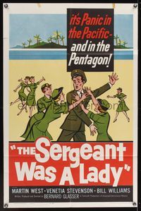 6y752 SERGEANT WAS A LADY 1sh '61 Martin West, wacky artwork of military women chasing after man!