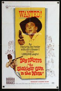 6y760 SHAKIEST GUN IN THE WEST 1sh '68 Barbara Rhoades with rifle, Don Knotts on wanted poster!